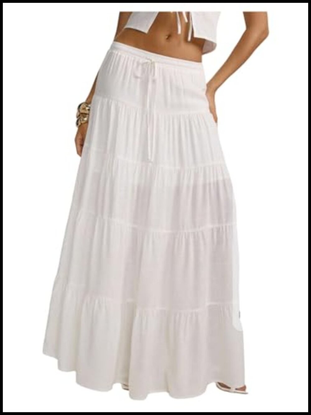 Boho Maxi Skirt Flowy Ruffle Tiered A Line Beach Vacation Long Skirt